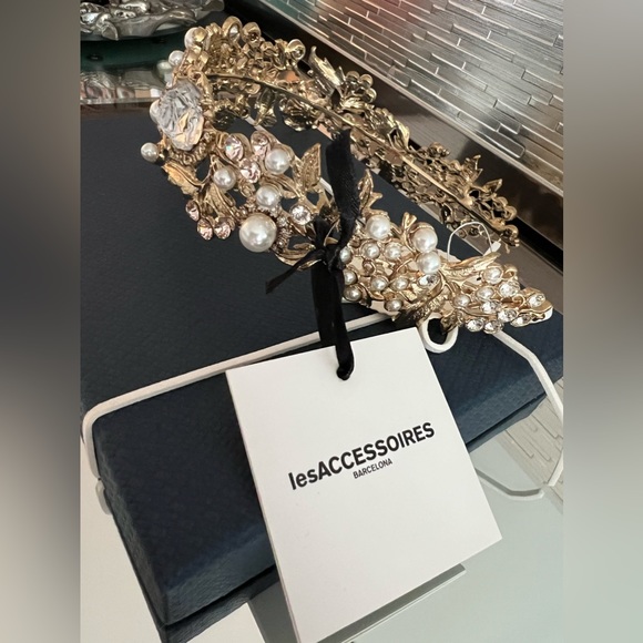 BRAND NWT PRONOVIAS GOLD BRIDAL HEADBAND - Picture 5 of 11